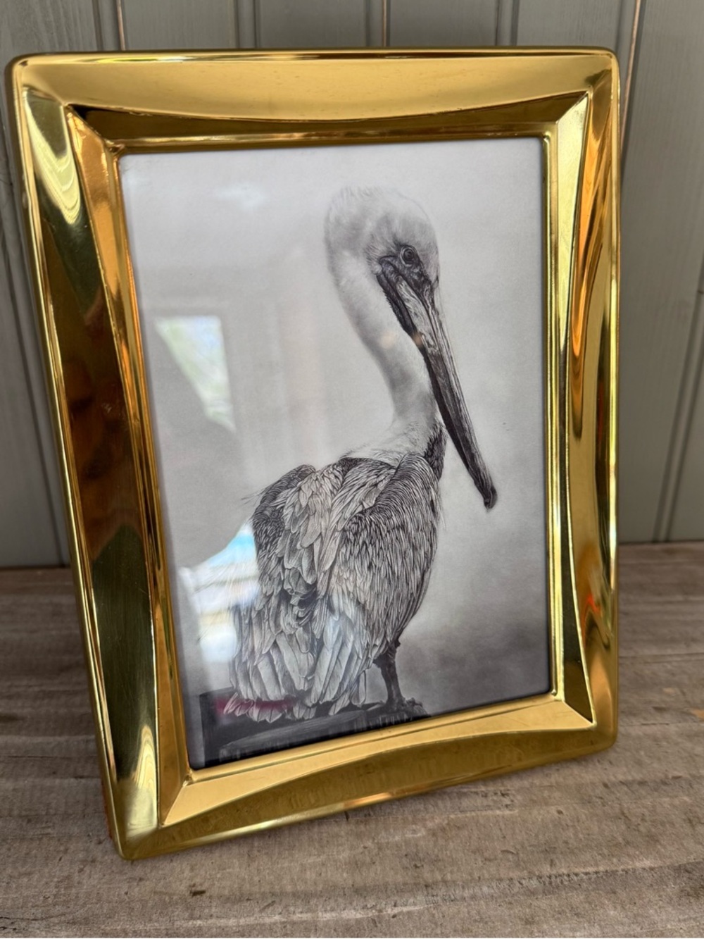 VTG Brass Toned Picture Frame 5x7 Tabletop Hollywood Regency Style Lacquer Wood